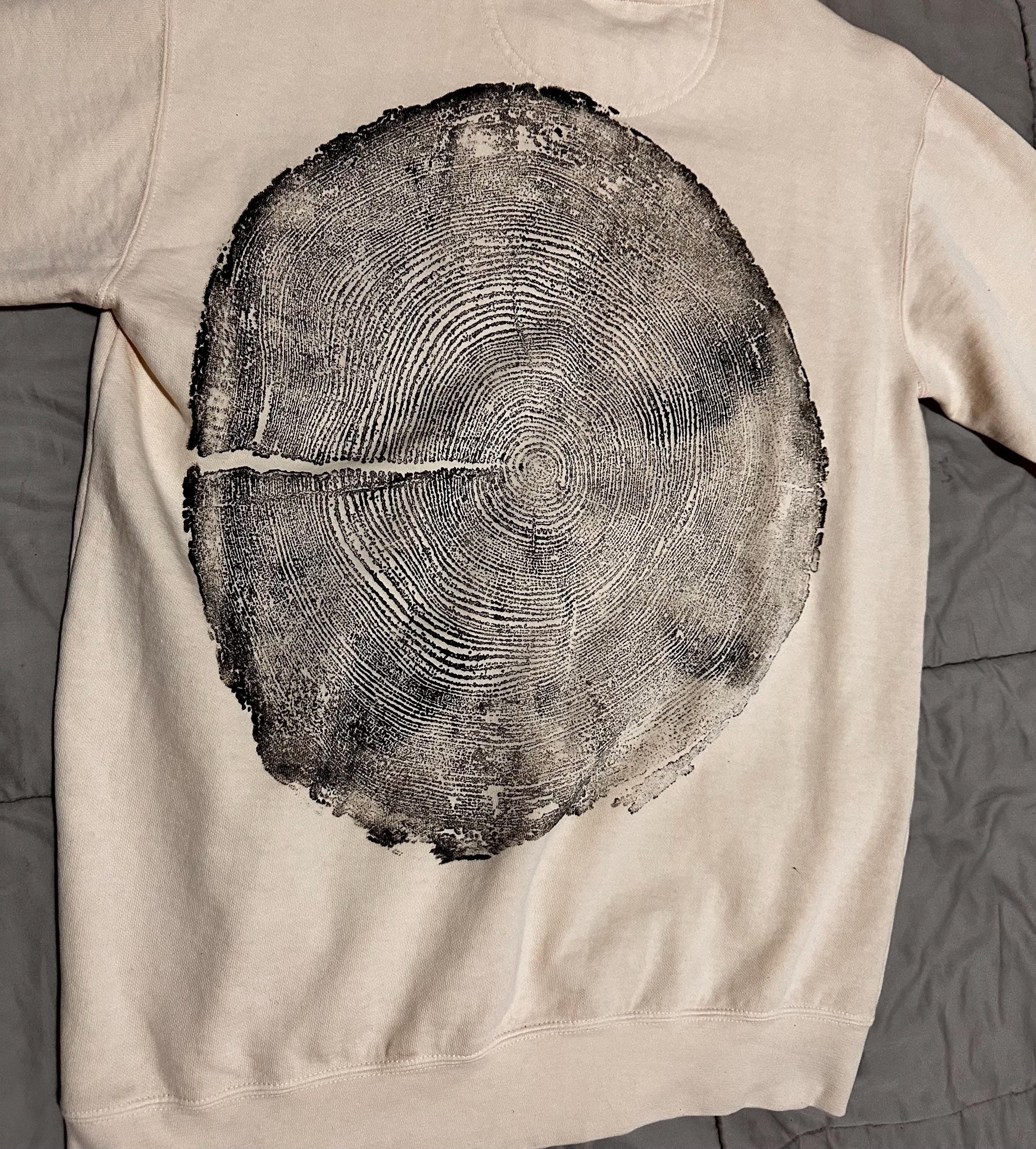 Handmade Redwood Sweatshirt, Tree Ring Art, Tan-Medium