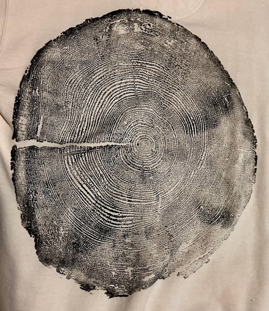 Handmade Redwood Sweatshirt, Tree Ring Art, Tan-Medium
