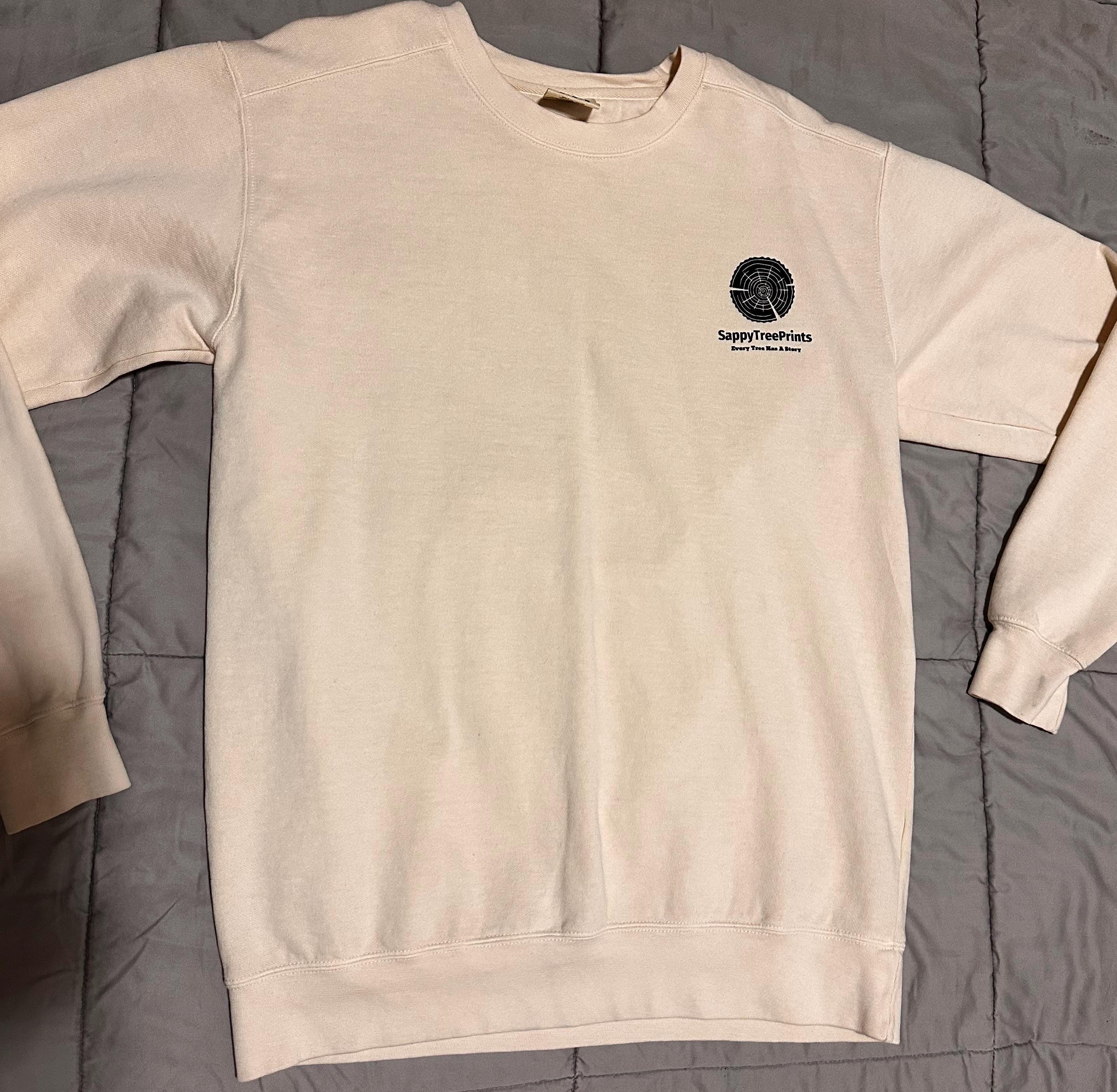 Handmade Redwood Sweatshirt, Tree Ring Art, Tan-Medium