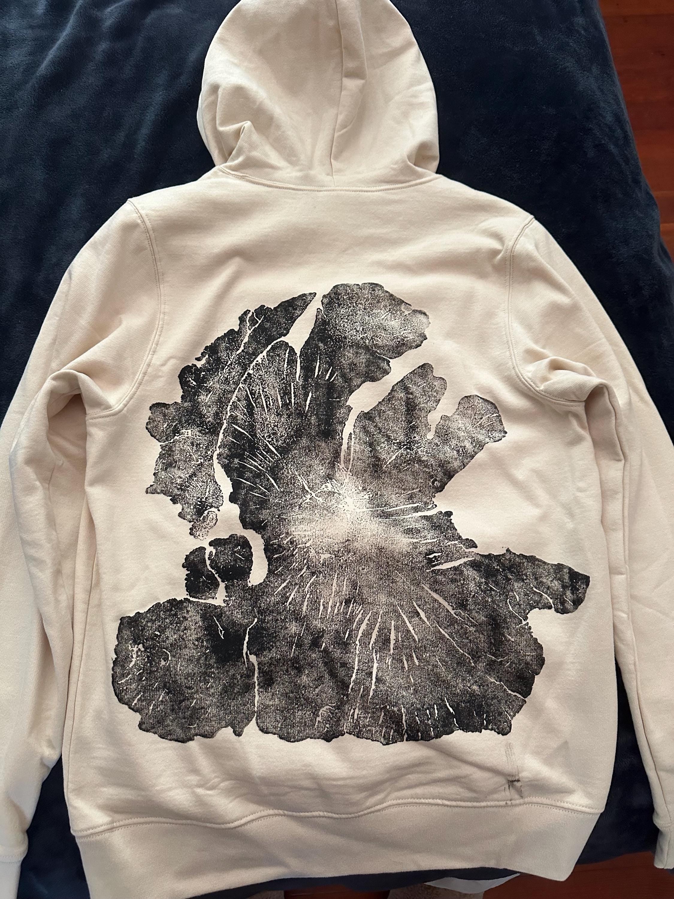 Handmade Olive Wood Hoodie, Tree Ring Art, Tan-Small