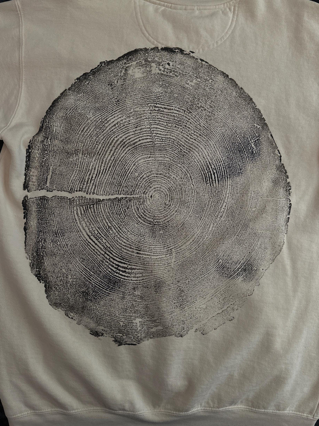 Handmade Redwood Sweatshirt, Tree Ring Art, Tan-Medium