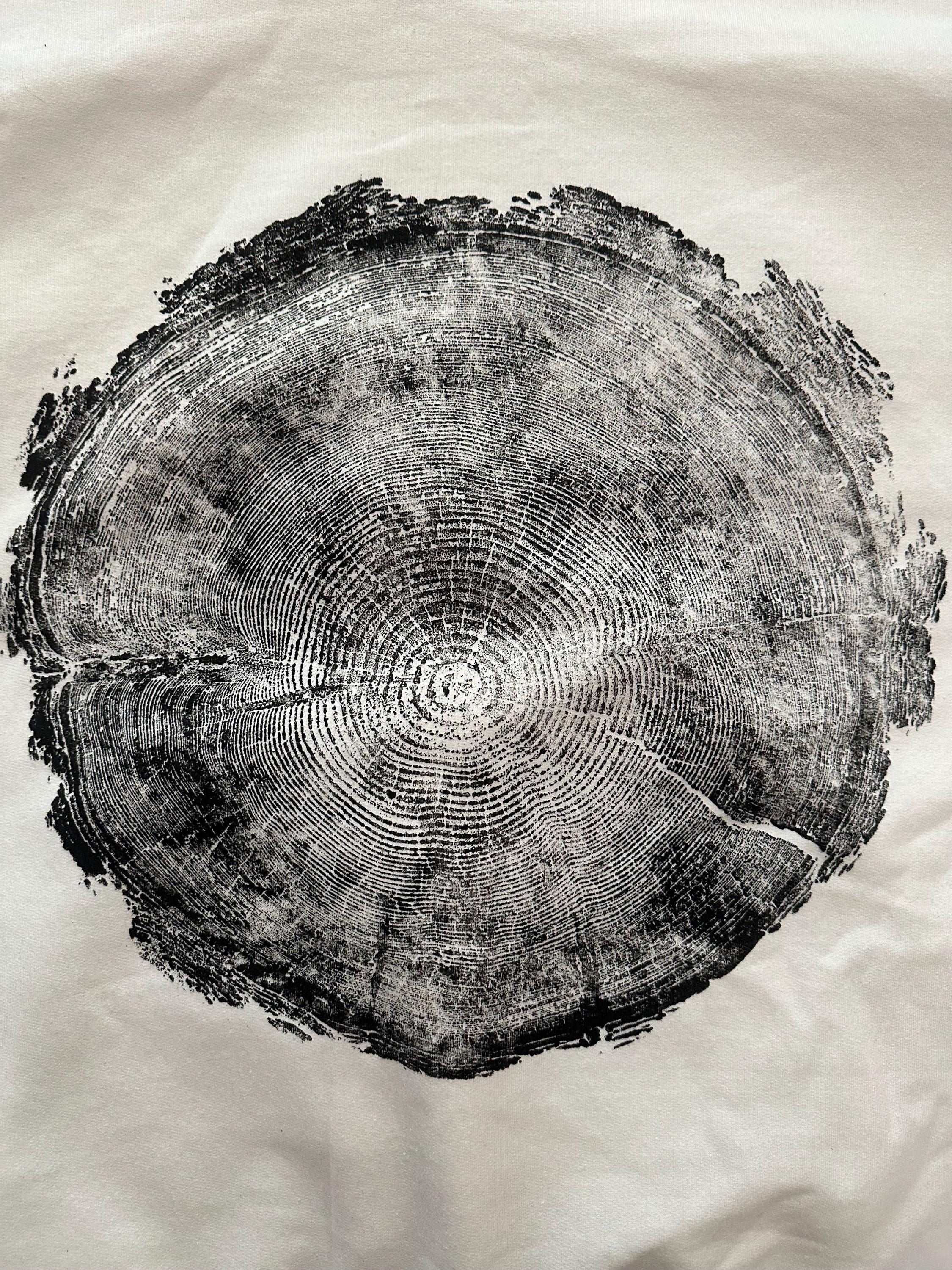 Handmade Redwood Hoodie, Tree Ring Art, White-XLarge