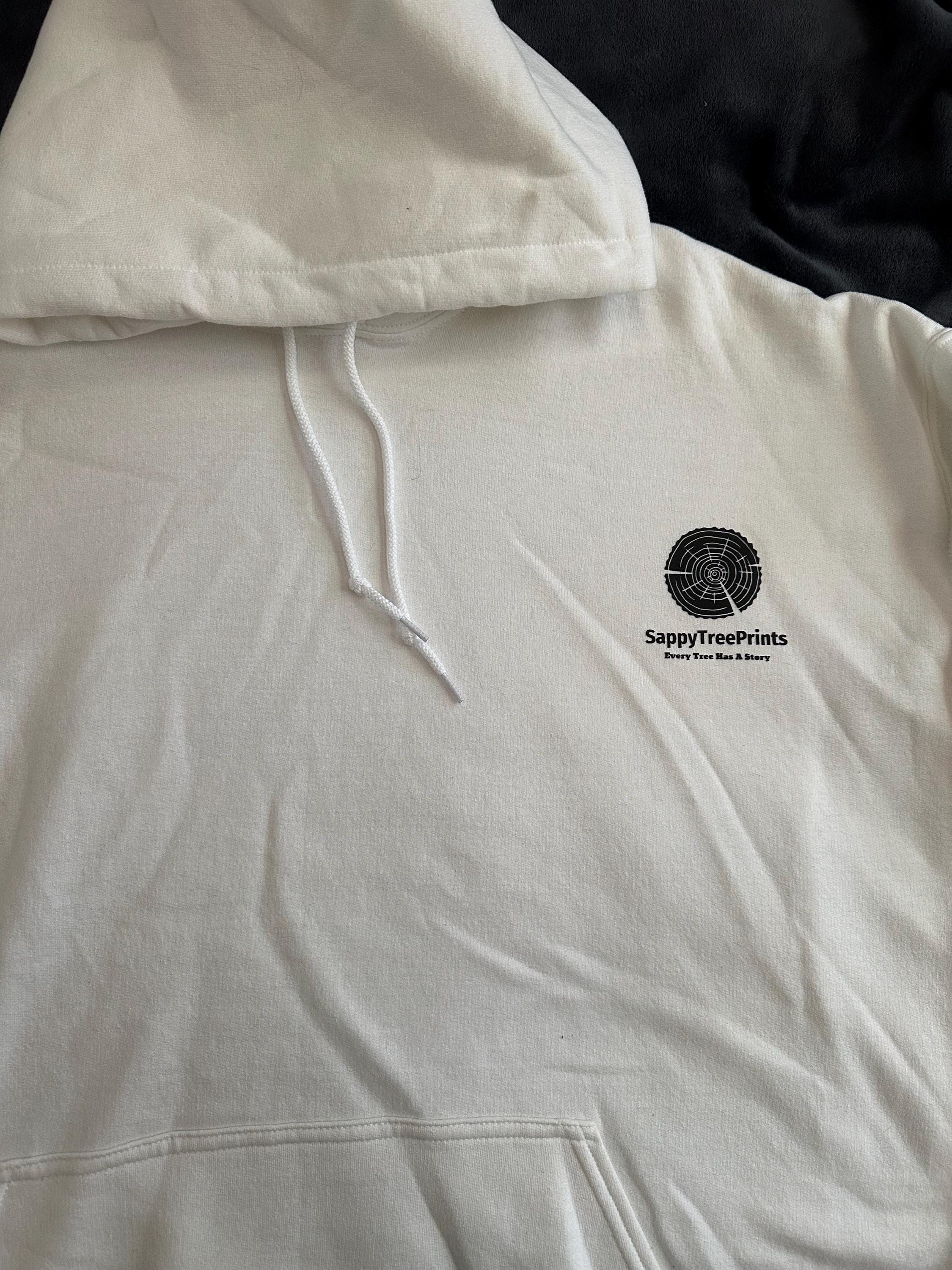 Handmade Redwood Hoodie, Tree Ring Art, White-2XL