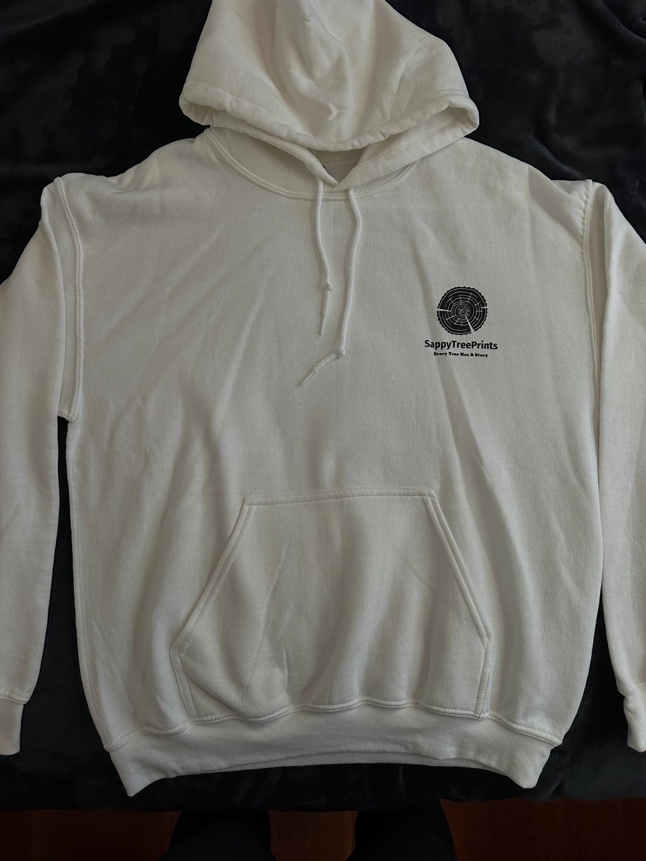 Handmade Olive Wood Hoodie, Tree Ring Art, White-Medium