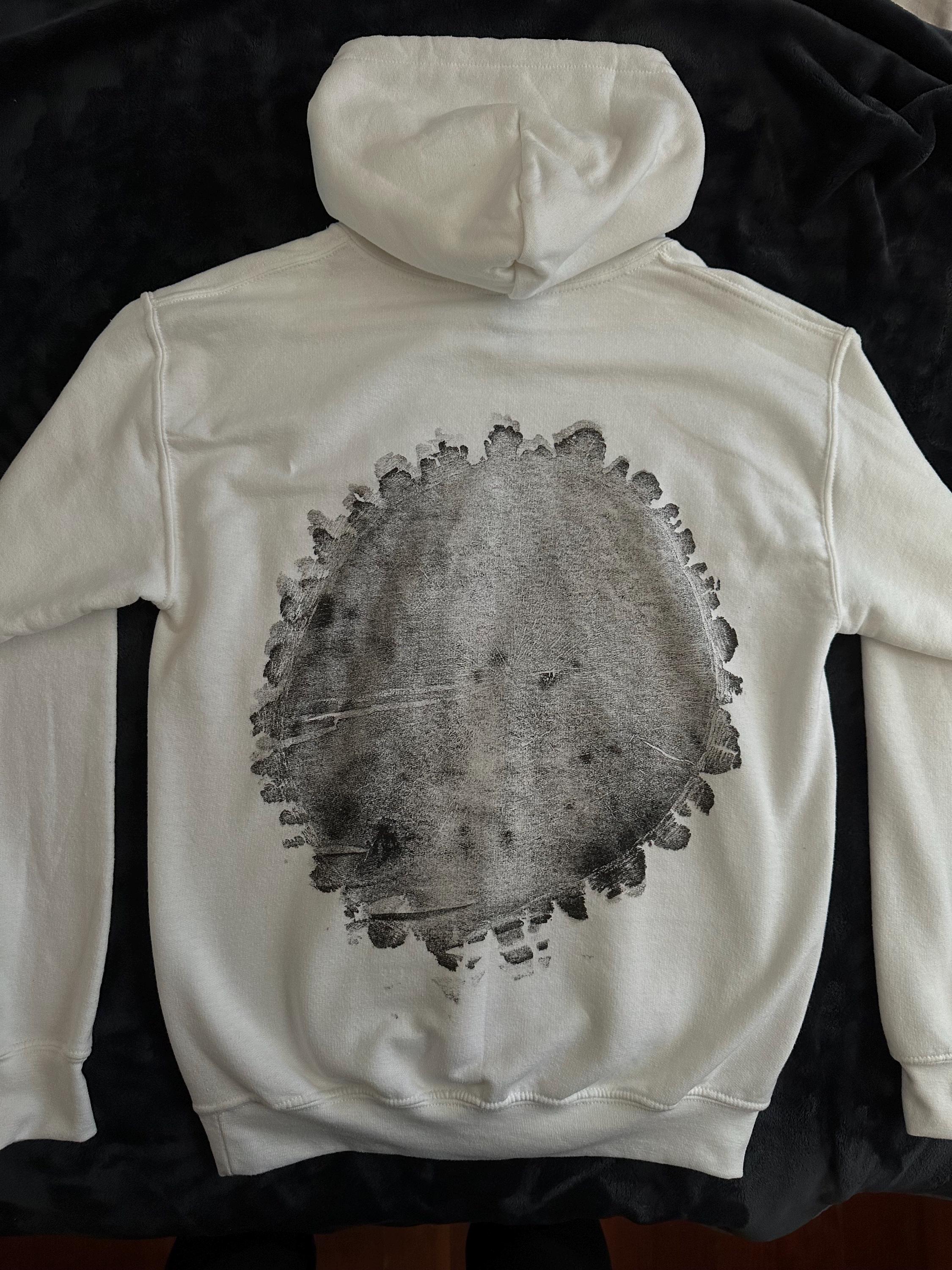 Handmade Walnut Hoodie, Tree Ring Art, White-Small
