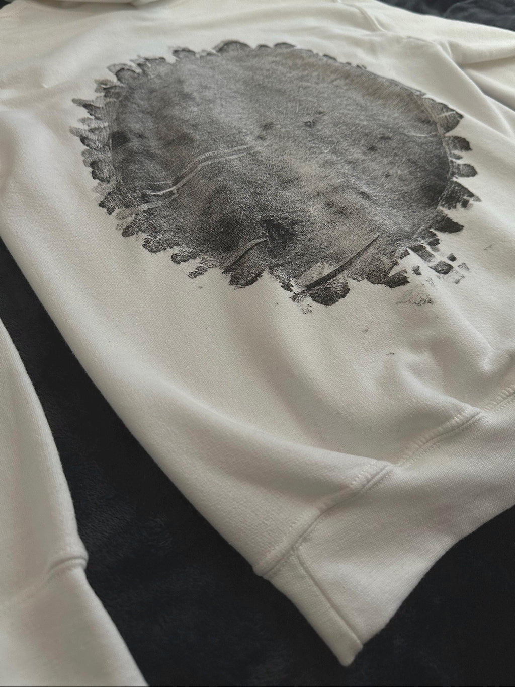 Handmade Walnut Hoodie, Tree Ring Art, White-Small