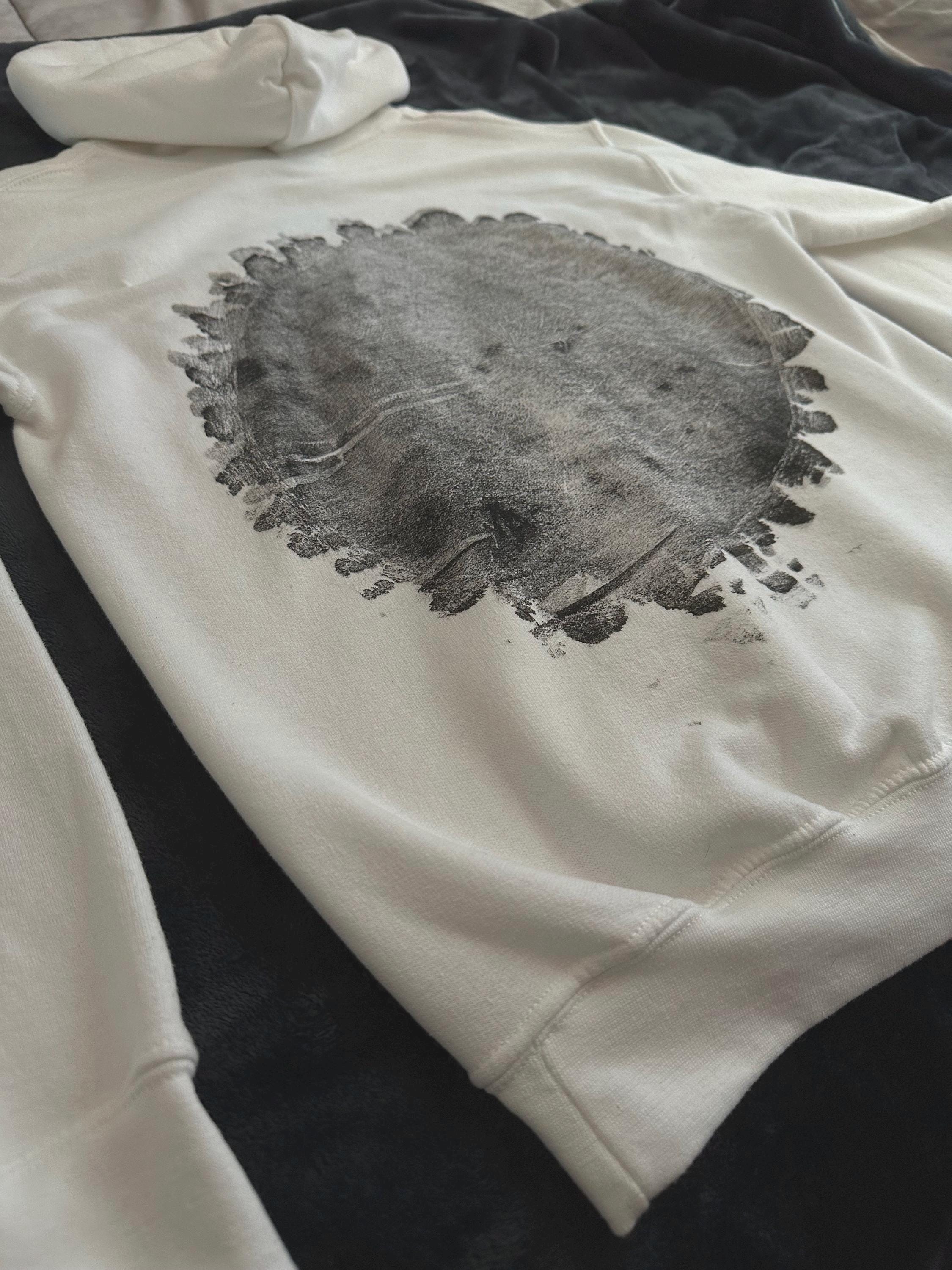 Handmade Walnut Hoodie, Tree Ring Art, White-Small