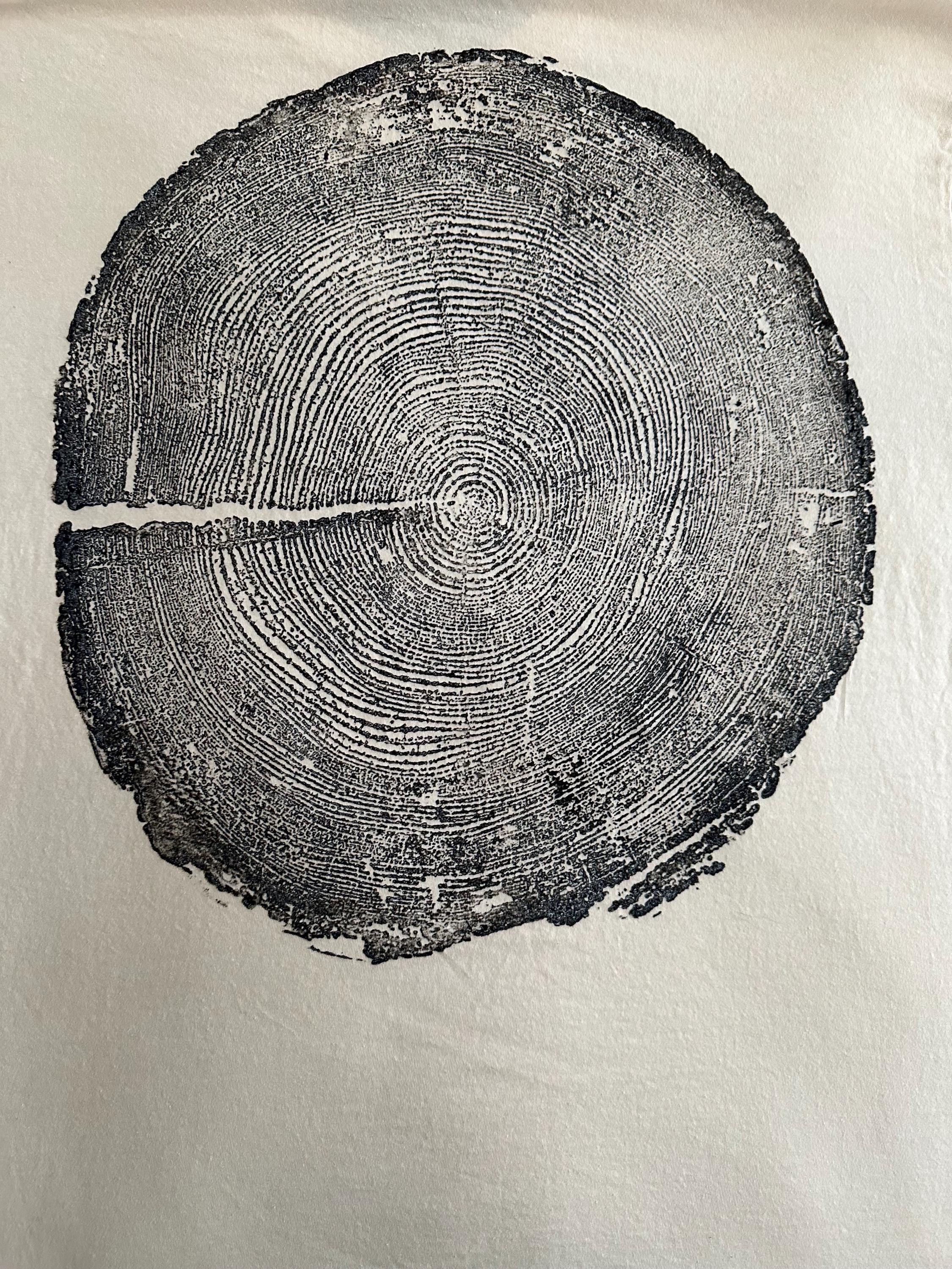 Handmade Redwood Long Sleeve, Tree Ring Art, Tan-2XL