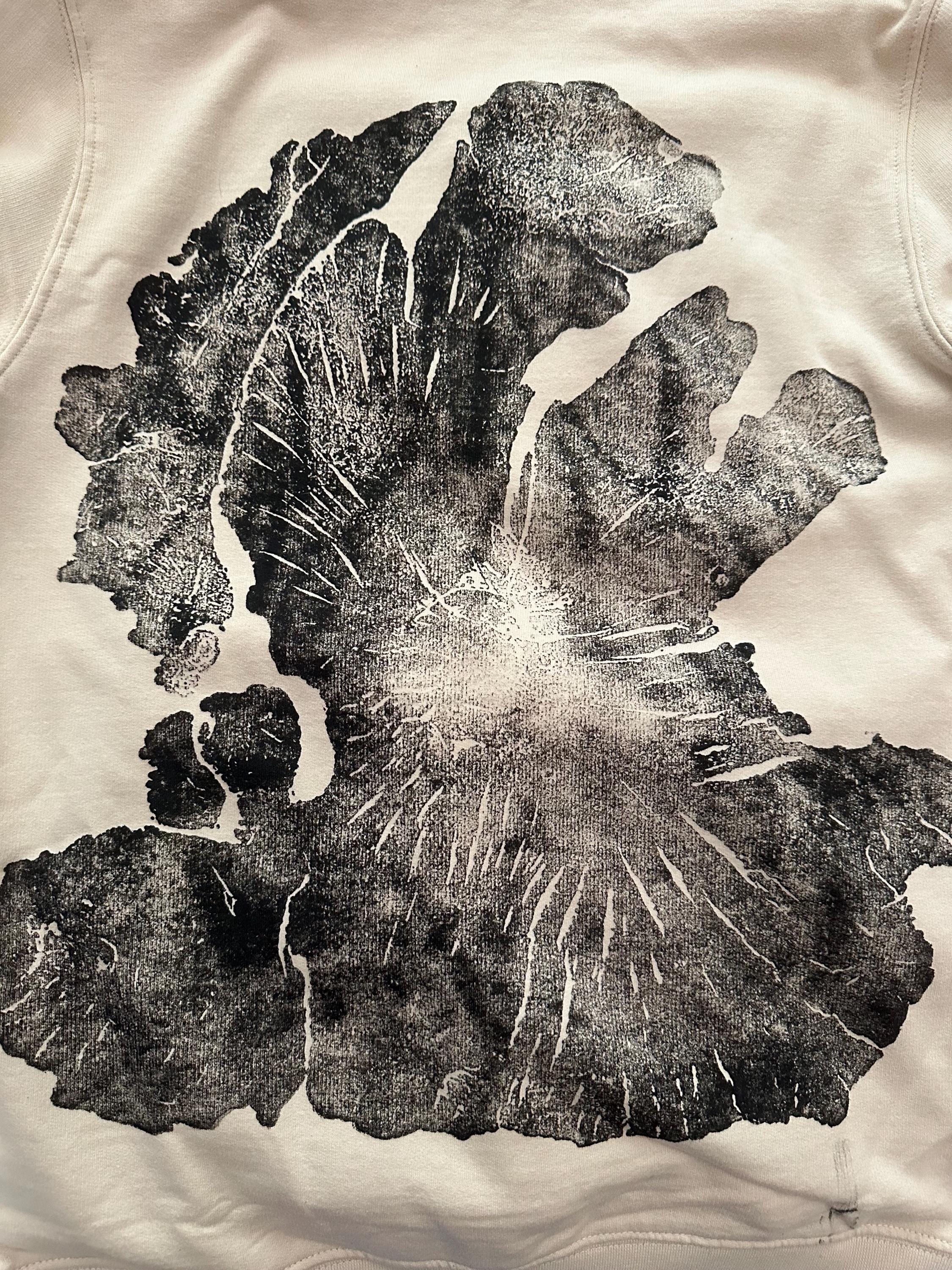 Handmade Olive Wood Hoodie, Tree Ring Art, Tan-Small