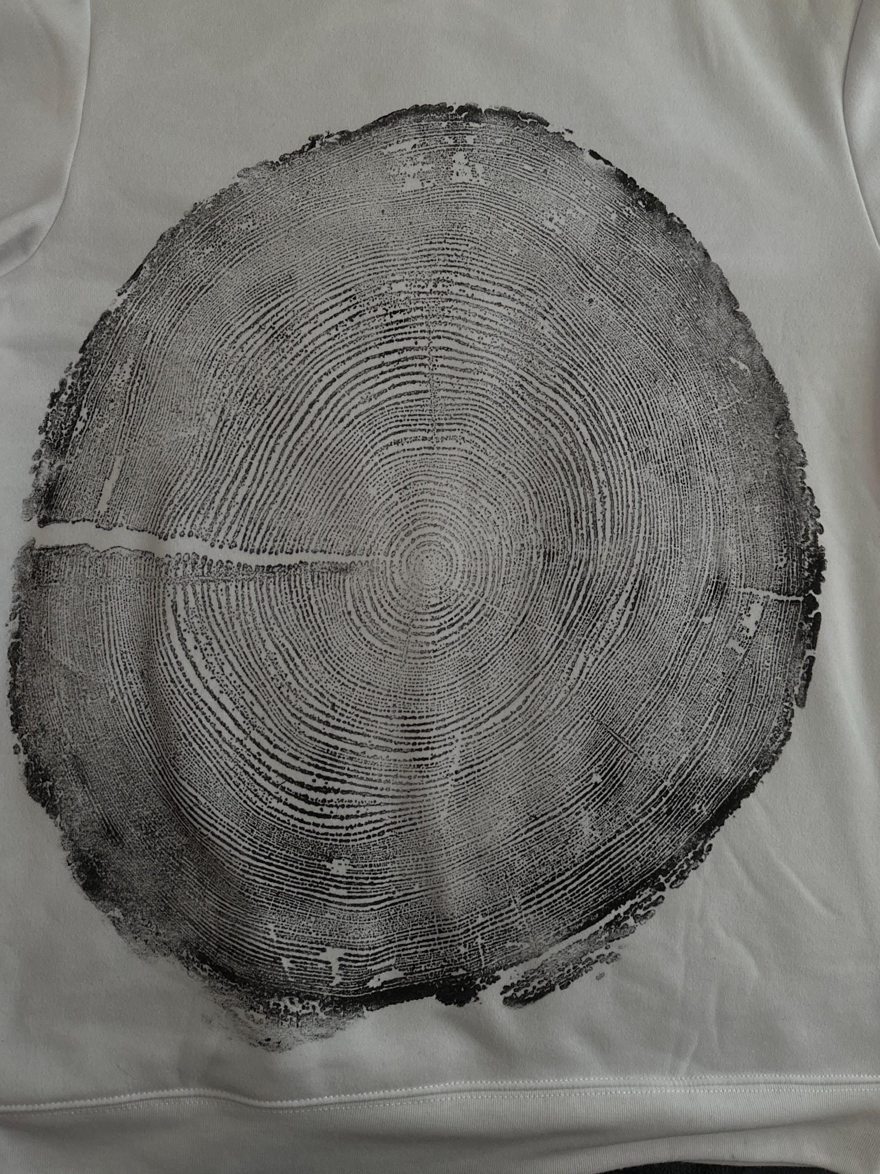 Handmade Redwood Sweatshirt, Tree Ring Art, White-Medium