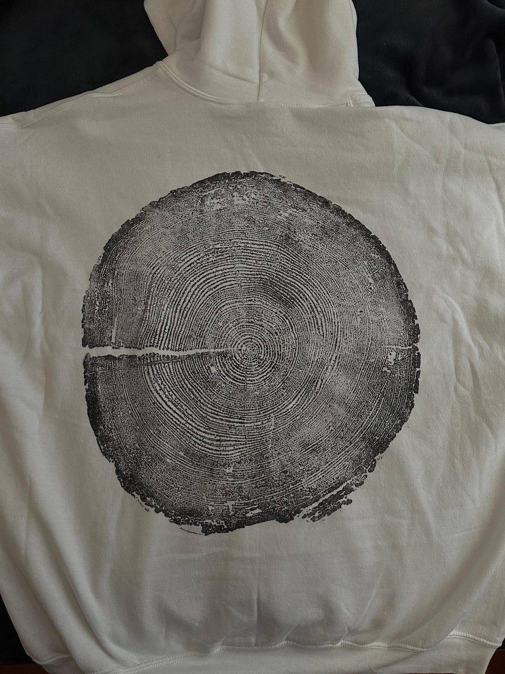 Handmade Redwood Hoodie, Tree Ring Art, White-2XL