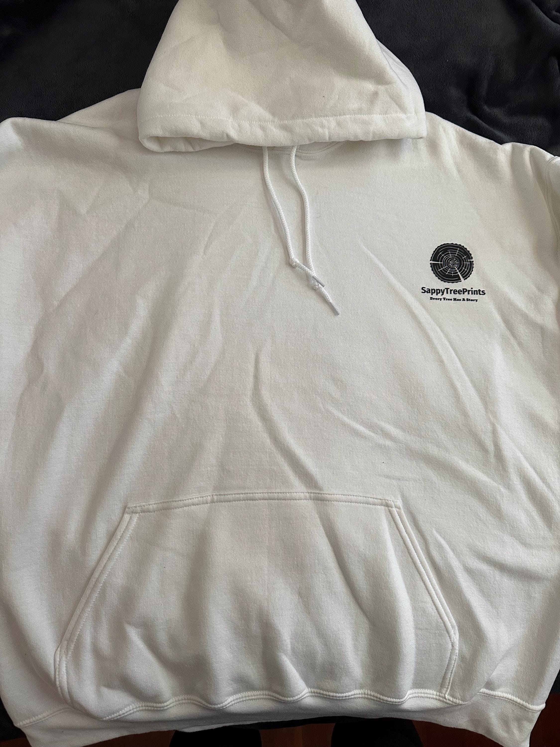 Handmade Redwood Hoodie, Tree Ring Art, White-2XL