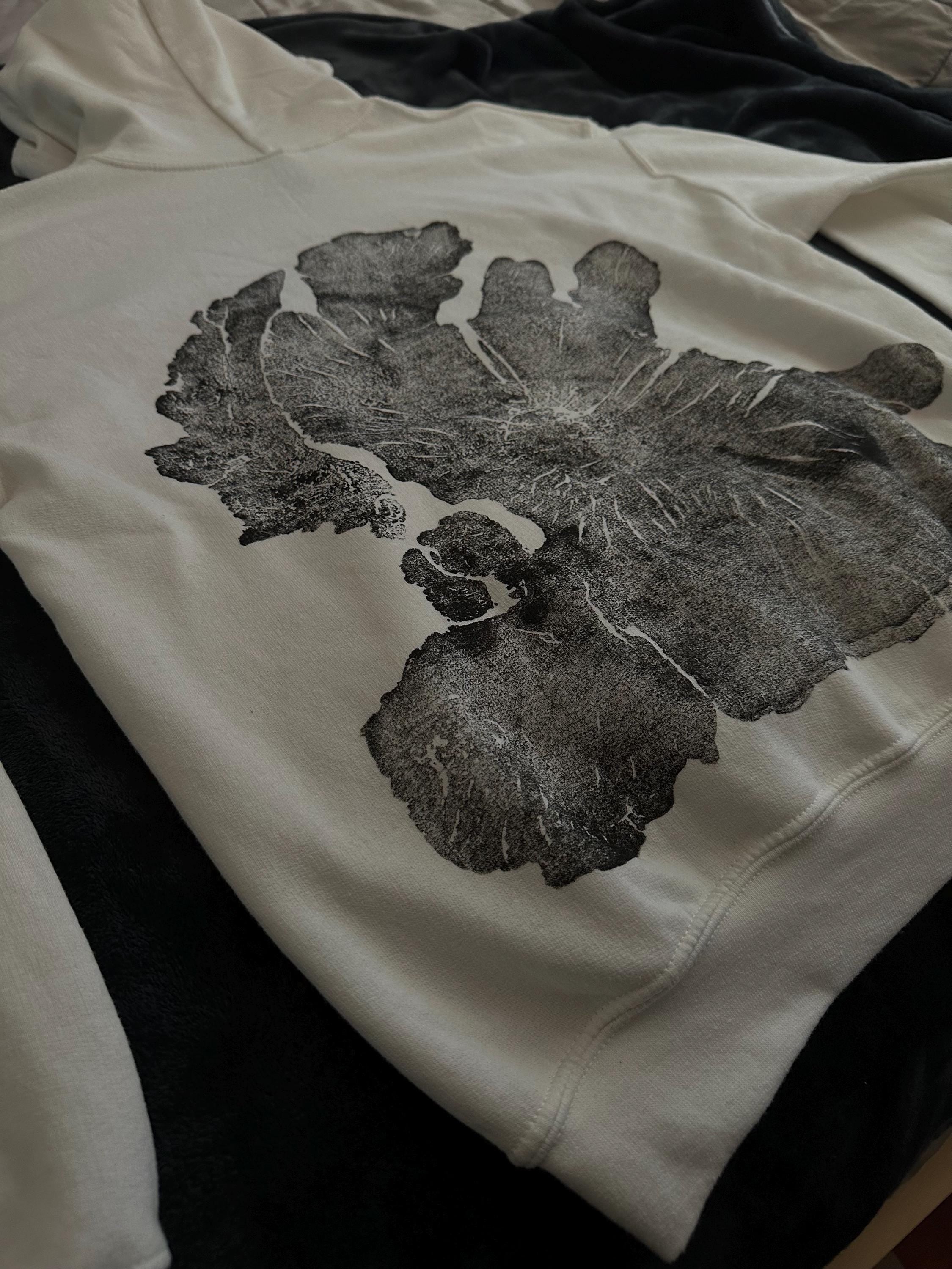 Handmade Olive Wood Hoodie, Tree Ring Art, White-Medium