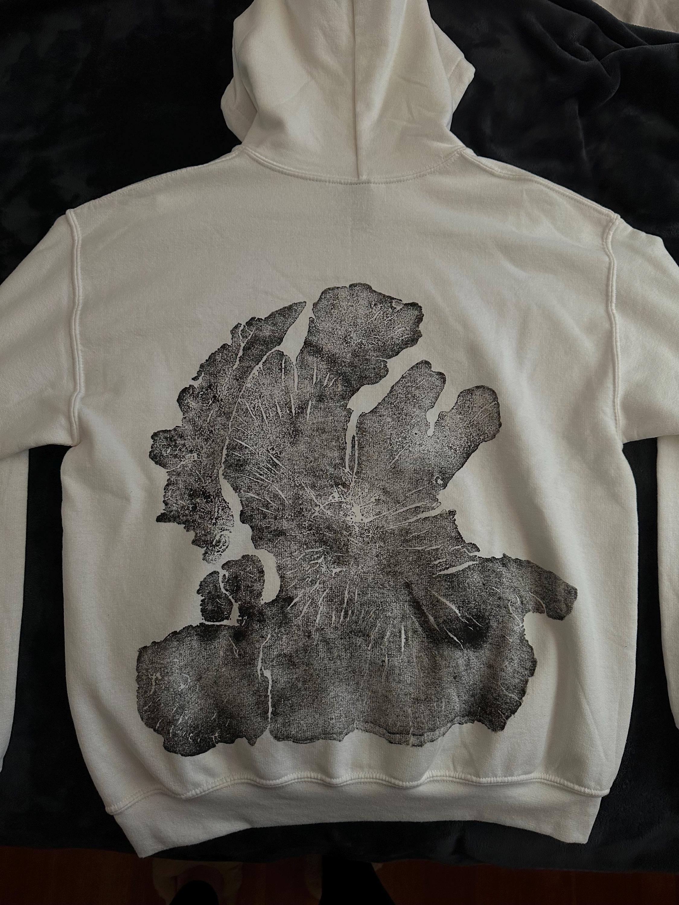 Handmade Olive Wood Hoodie, Tree Ring Art, White-Medium