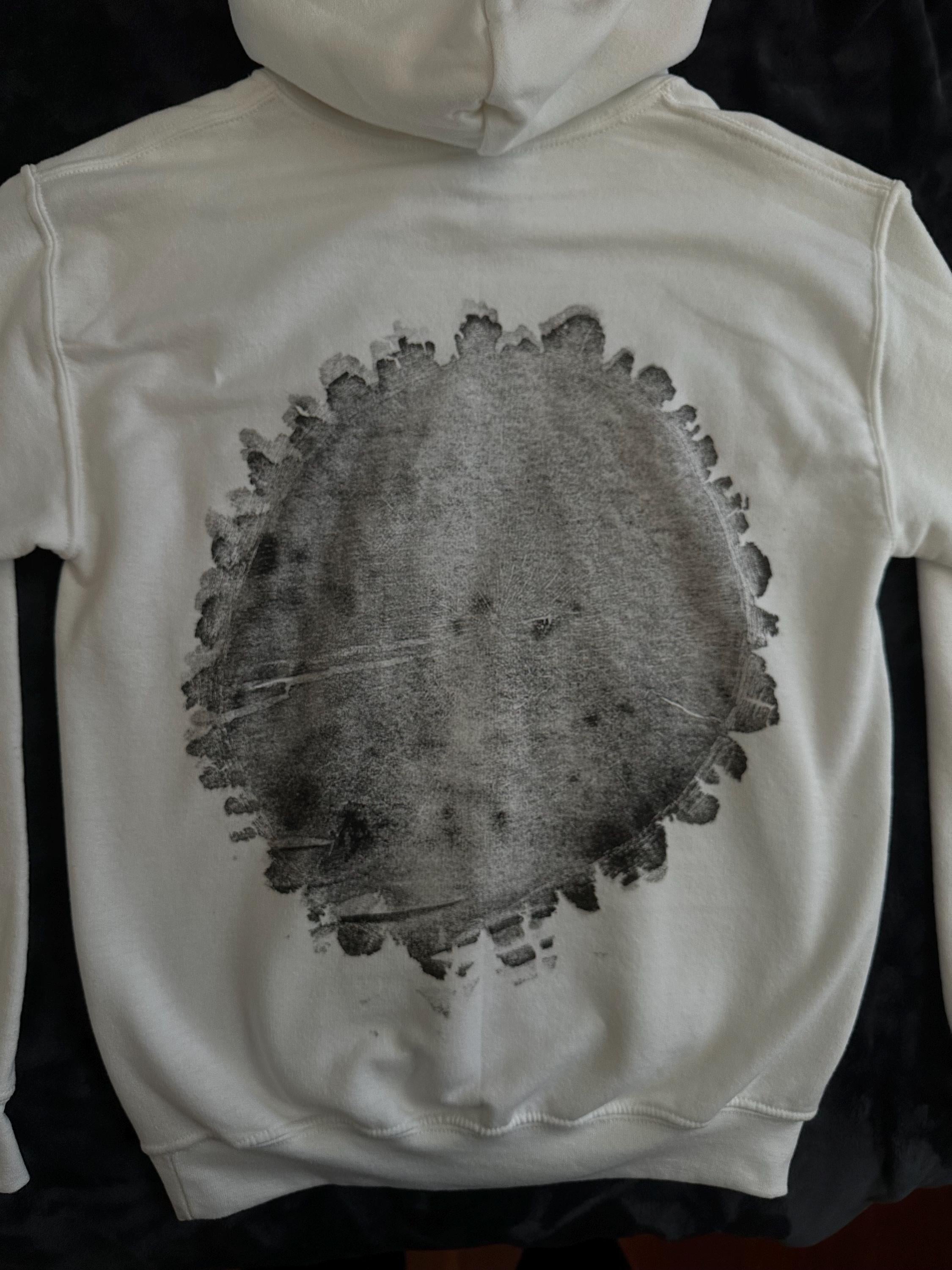 Handmade Walnut Hoodie, Tree Ring Art, White-Small