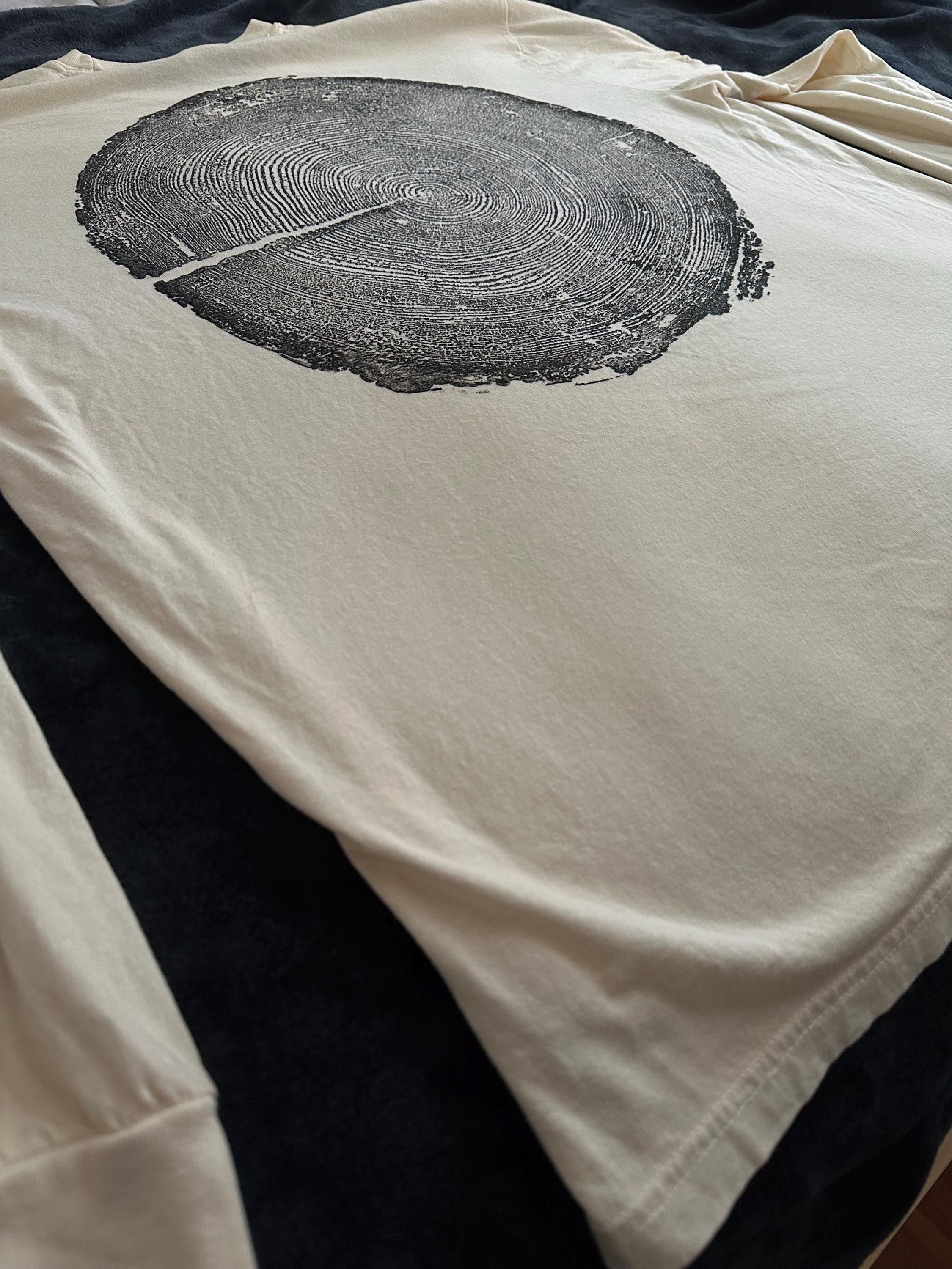 Handmade Redwood Long Sleeve, Tree Ring Art, Tan-2XL